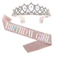 thumbnail image 3 of 1set Bling Rhinestone Crown Tiara Sash Birthday Anniversary Party Decor Supplies, 3 of 4