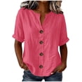 thumbnail image 5 of Guluxicc Button Up Shirt Women Short Sleeve Cotton Button Front Solid Color Casual Summer Outdoor Wear Trendy Tops, 5 of 8