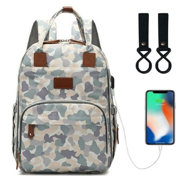 Lequeen Baby Diaper Bag Mommy Bag Multifunction Baby Changing Bag Insulated Milk Bottle Pocket, Large Capacity Travel Backpack with USB Charging Port Stroller Hooks