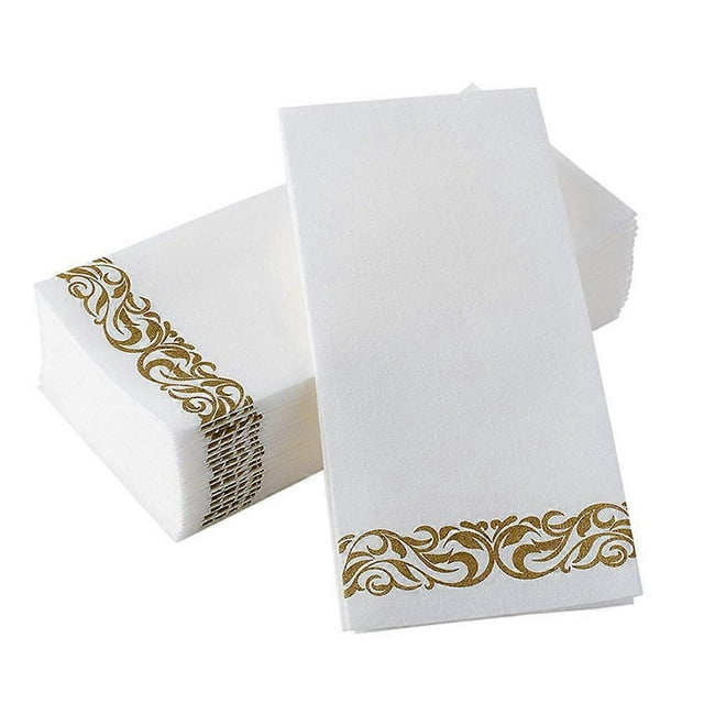 50 Pcs Golden Floral Printed Napkin Birthday Party Thicken Paper Towel Handkerchief for Wedding Party Decor (40x30cm)
