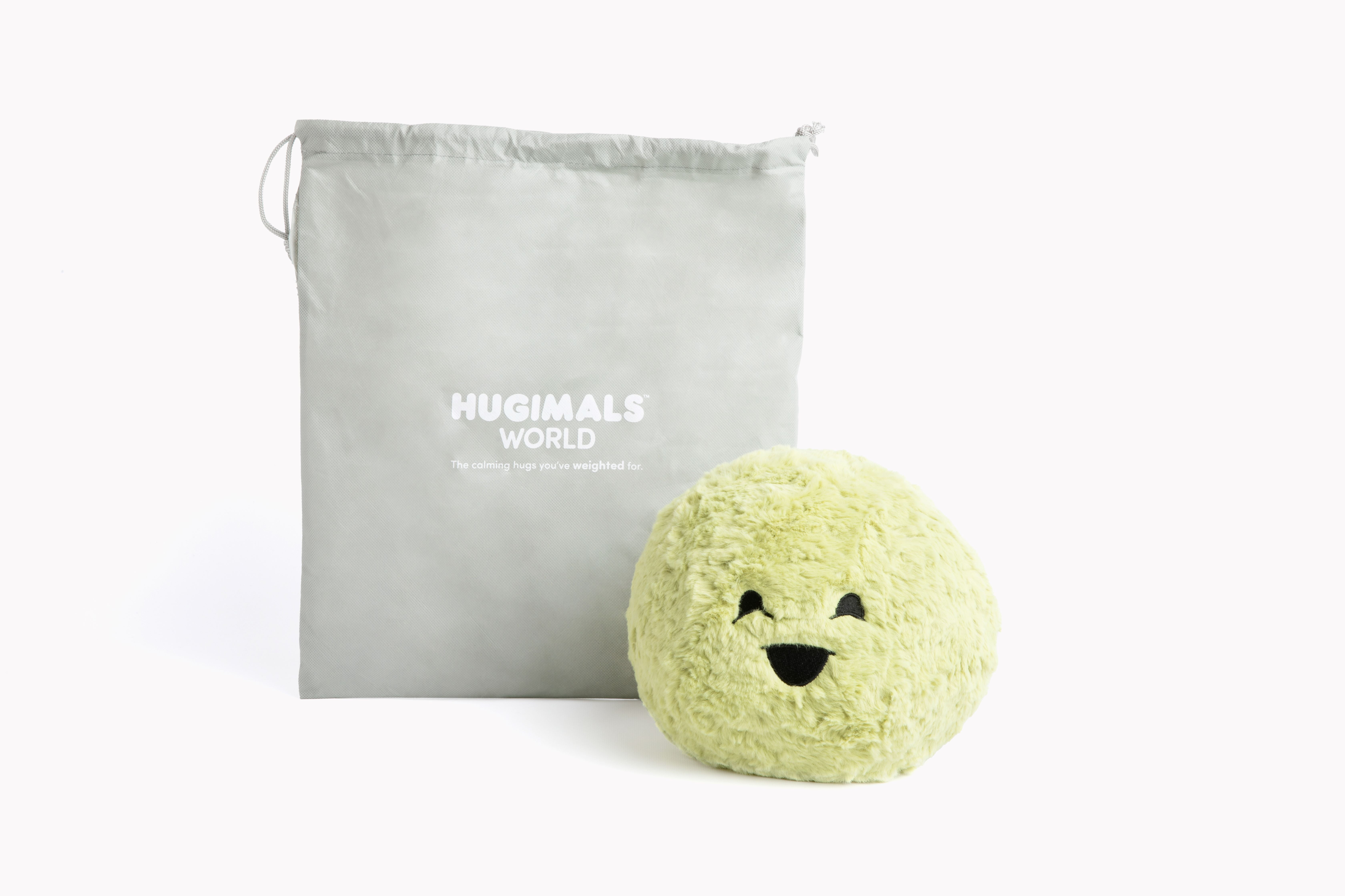 The Hug Ball from Hugimals - 3 lb Weighted Ball for Sensory Play - Green Plush with Fun “Oh yeah!/Oh no!” faces for Emotional Regulation, Social Emotional Learning, Comfort, Education Ages 2+