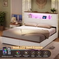 thumbnail image 5 of King Size Farmhouse Bed Frame with Bookcase and Storage Cabinets Headboard, Wood Platform Bed with LED Lights & 4 Drawers No Box Spring Needed, White, 5 of 8