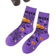 thumbnail image 2 of Halloween Crew Socks Cotton Blend Mid Calf Novelty Socks For Women And Men Autumn Winter Printed Casual Daily Wear Purple Witch Hat Bat Spider Web Graphic Funny Costume Party Gift (d), 2 of 3