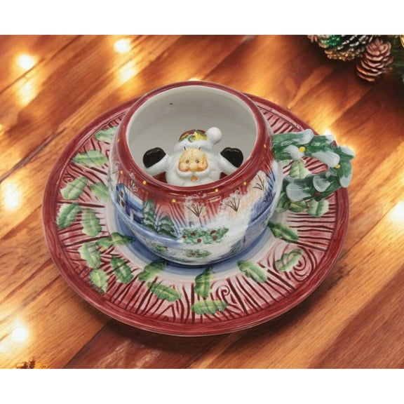 Ceramic Santa Claus in a Mug Cup and Saucer Set, Christmas Decor, Milk For Santa, Gift for Her