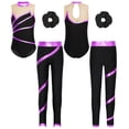 thumbnail image 6 of HULIJA Kids Girls Gymnastics Dancce Outfits Metallic Striped Leotard Bodysuit Unitard with Pants Hair Purple&Black 10, 6 of 7