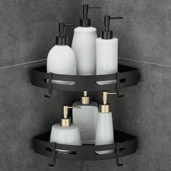 Bxaolu Adhesive Corner Shelf Bathroom Shower Caddy Organizer for Kitchen Toilet No Drilling 2-Tier Bathroom Corner Shelves Shower Caddies, Black