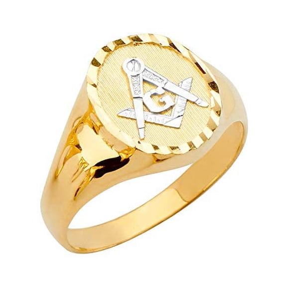 14k Yellow Gold Round Men's Ring White Masonic Ring For Men's (12.0)