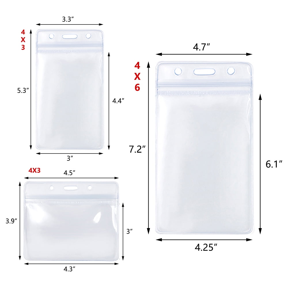 GOGO 50 Pcs Plastic Waterproof Name Tag Badge Id Card Holders -4" x 3" Horizontal