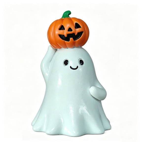 Halloween Cute Resin Ghost Figurines, Stylish Ghost with Pumpkin Desktop Ornaments for Bedside, Mantel, Shelf Decor and Gift