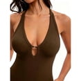 thumbnail image 5 of Women's Workout Tank Tops Summer Deep V Neck Racerback Ribbed Knit Fitted Going Out Camisole Tops Coffee, 5 of 8