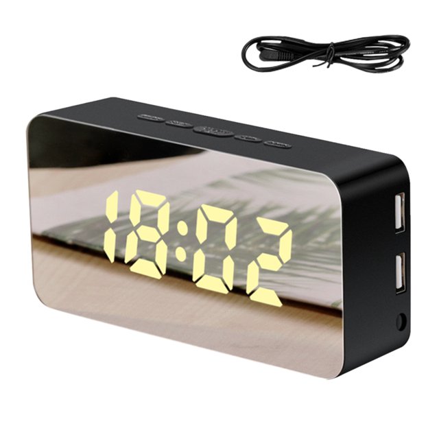 Moyic Reloj despertador con espejo LED, Control de voz Digital, espejo de maquillaje, termómetro de escritorio colorido, de teléfono, reloj Electrónica negro