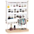 thumbnail image 1 of Organizador de joyas de metal de varios niveles, soporte para collares y aretes, soporte para relojes con almacenamiento de madera, exhibición de aretes tipo botón, 1 of 4