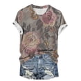 thumbnail image 6 of Blmnix Women Blouses Summer Cotton Pullover Vintage T-Shirts Gray Short Sleeve Crew Neck Hawaiian Shirts for Women,XXL, 6 of 6