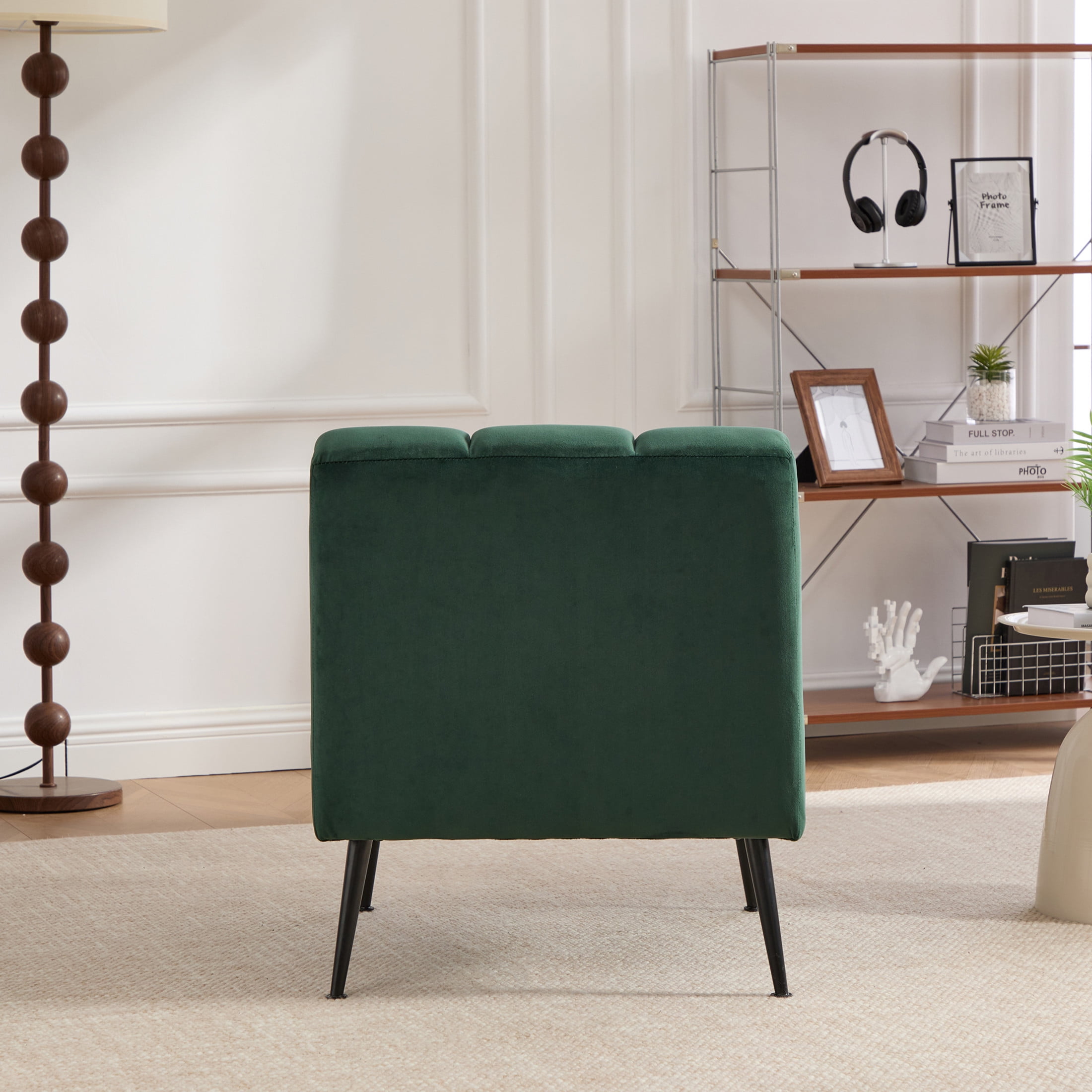 Noble House Ashton 24.4" Velvet Armless Accent Chair, Modern Upholstered Lounge Chair with Metal Legs, Green