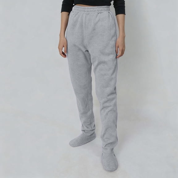 Tqyyweavej Women Footed Pajama Pants Elastic Waist Lounge Tapered Trousers Pockets Warm Sweatpants for Women Size S to 2XL