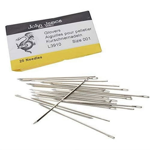 John James Glovers Needles, Size #1, 48.5mm in Length and 1.02mm in Diameter, Pack of 25, Triangular Point, Ideal to Pass Through Tougher Materials Such as Leather, Suede, Vinyl and Soft Plastics