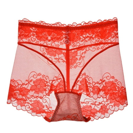 

YWDJ Ladies Underwear Women Cutut Lace Underwear Briefs Panties Floral Hollow Out Lingerie Underpants Red M