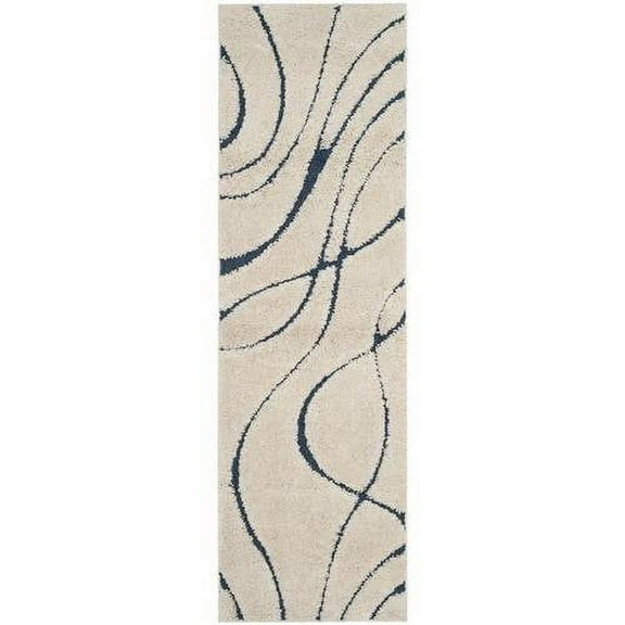 SAFAVIEH Florida Tamzen Abstract Shag Area Rug, Cream/Blue, 6' x 9'