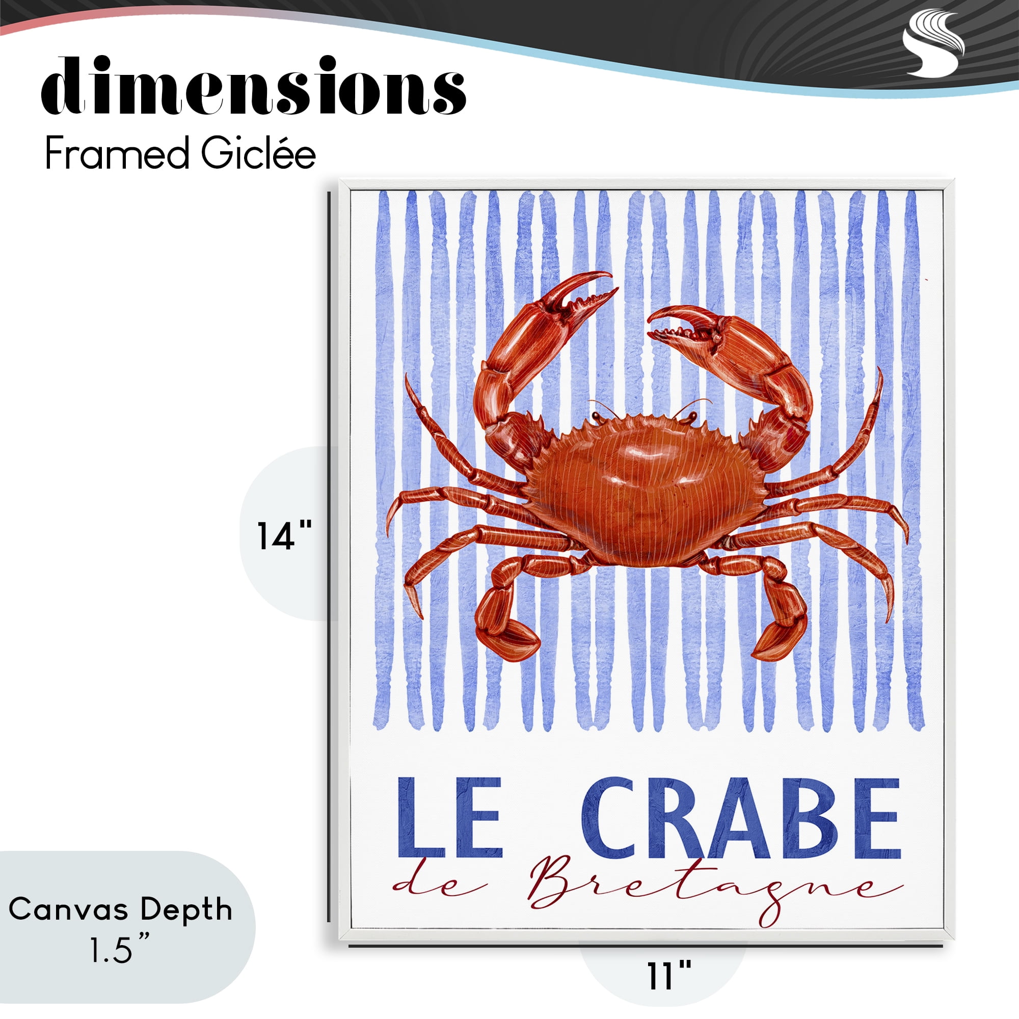 Stupell Industries Le Crabe Nautical Stripes White Framed Giclee Art, design by Kim Allen
