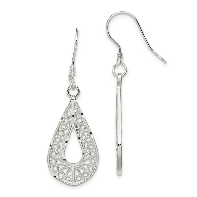 925 Sterling Silver Filigree Teardrop Drop Dangle Earrings