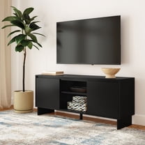 Modern TV Stand, 2 Door w/ Middle Shelf  (1499 x 406 x 635mm / 59 x 16 x 25in), Black