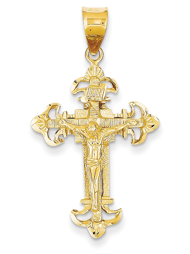 Mia Diamonds 14k Yellow Gold Hollow Fleur De Lis Cross Pendant