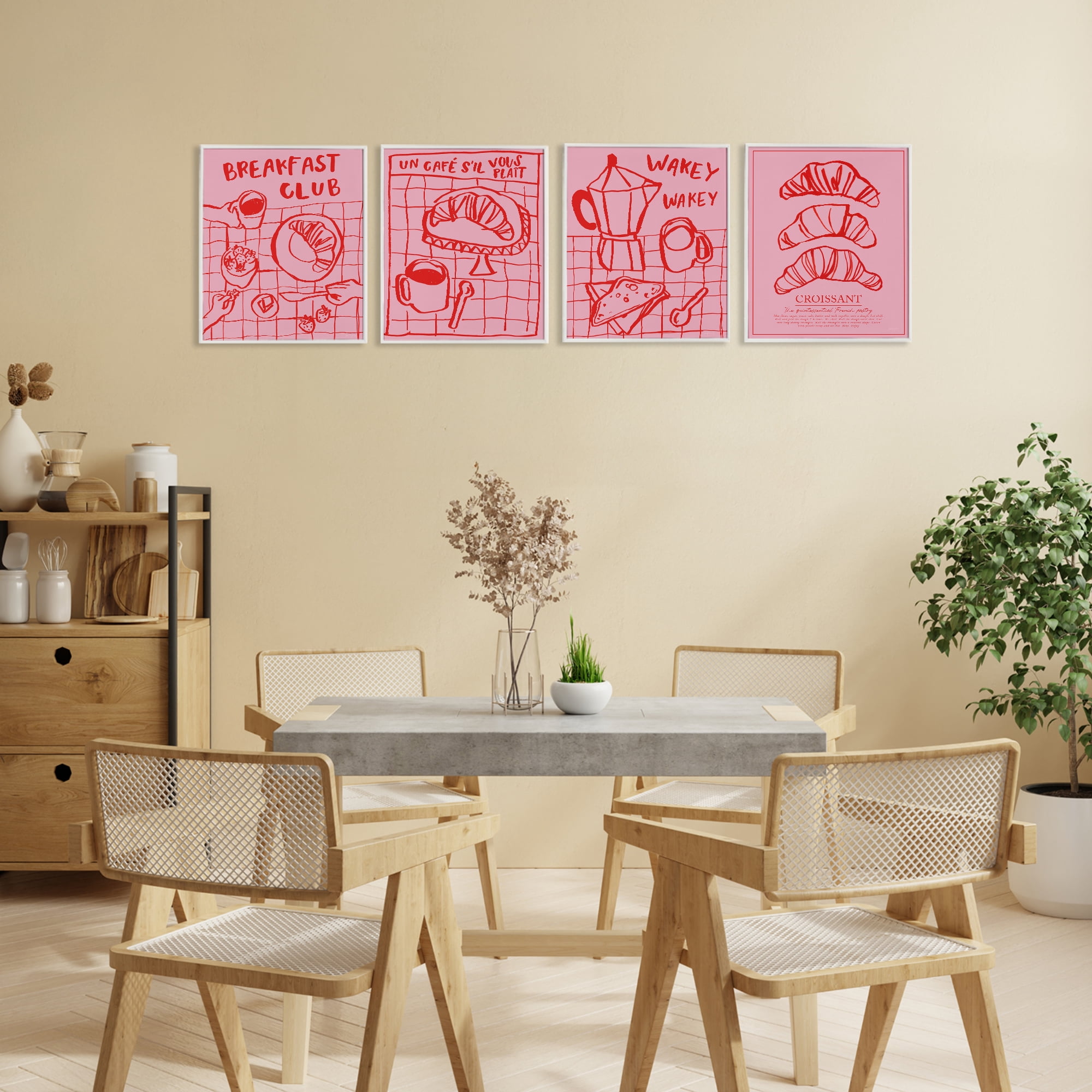 Stupell Industries Pink & Red Breakfast Doodles 4 Piece White Framed Giclee Art Set, design by Jenaya Jackson