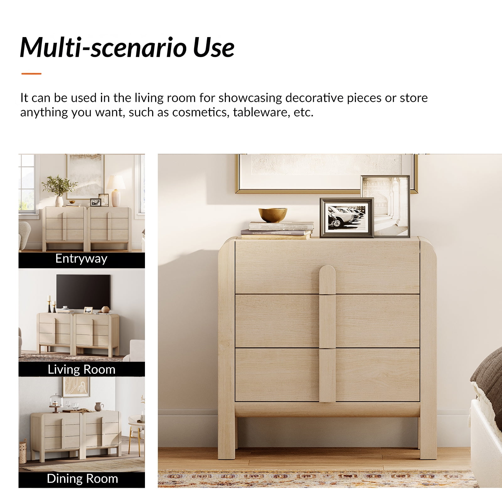 3 Drawer Curved Dresser for Bedroom Set of 2, Mid Century Modern Chest of Drawers, Wood Storage 6 Drawer Dresser Organizer for Bedroom Living Room Hallway Closet
