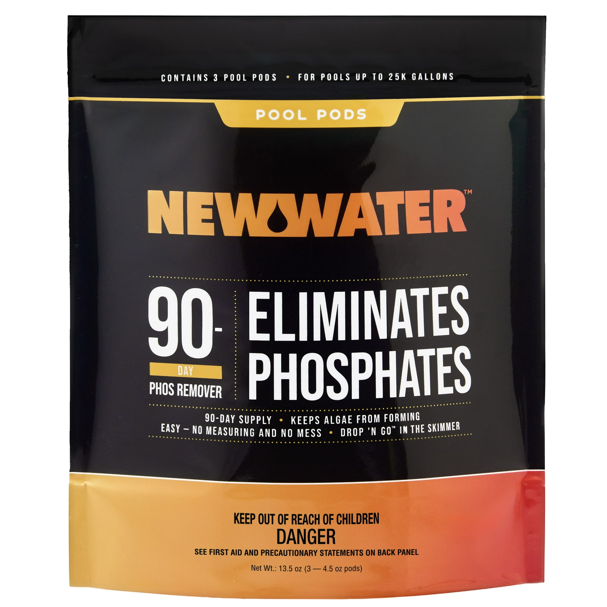 New Water 90-Day Phosphate Remover Pods for Swimming Pools, Dry Concentrated Formula, 3 pack