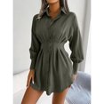 thumbnail image 4 of Chemise Blanche Robe Mini Chemise Robe Polyester Plissée Taille Cintrée Asymétrique Col Revers Bouton vers le Bas Robe Blanche S, 4 of 6