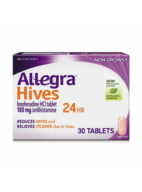 Allegra Hives 24 Hour Non-Drowsy Antihistamine Medicine Tablets for Adult Hive and Itch Allergy Relief, Fexofenadine, 180 mg, 30 Pills