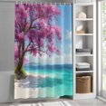 thumbnail image 5 of Summer Nautical Shower Curtain, 36" x 72", Coastal Scene Romantic Cherry Tree Pink Flowers Waterproof Bathroom Curtain Washable Shower Curtain Set with 12 Hooks, 5 of 8