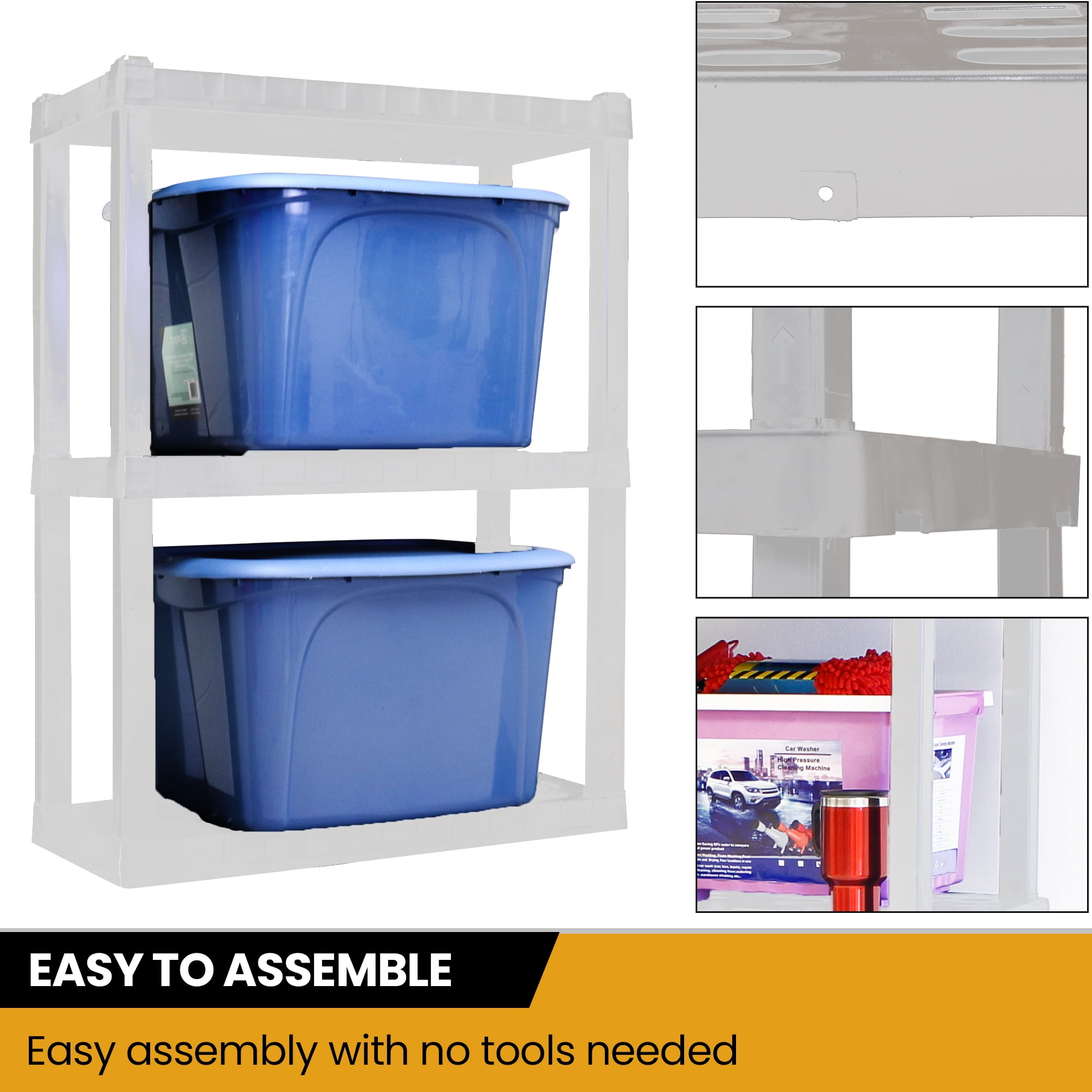 Hyper Tough Plastic Storage Shelves 3-Tier 2-Pack 39"H x 30"W x 14"D, White 300 lbs Capacity