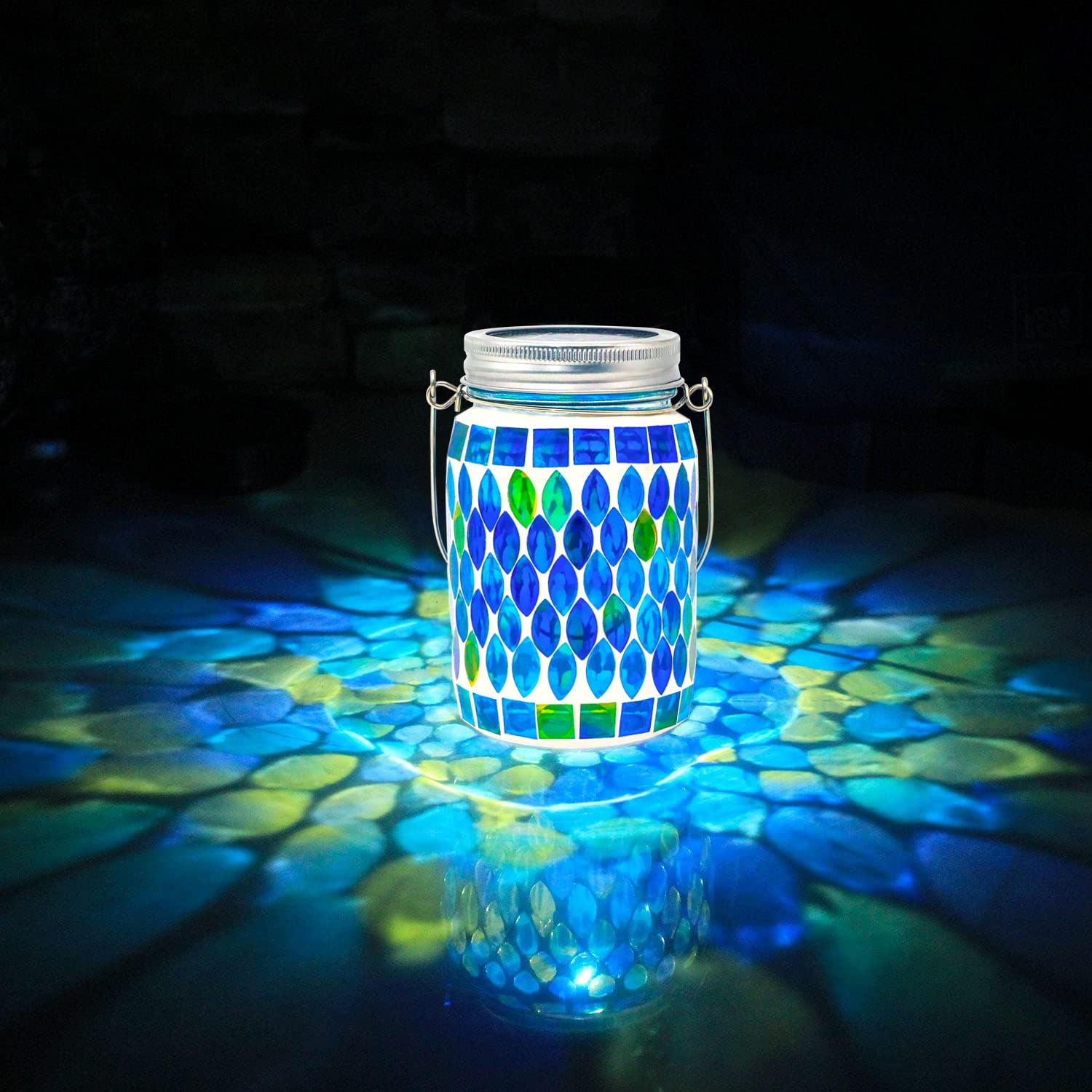 Syenll 2 Pack Mosaic Solar Lantern Lights, Outdoor Waterproof LED Solar Hanging Lights, Table Lamp for Patio Garden Yard Decoration