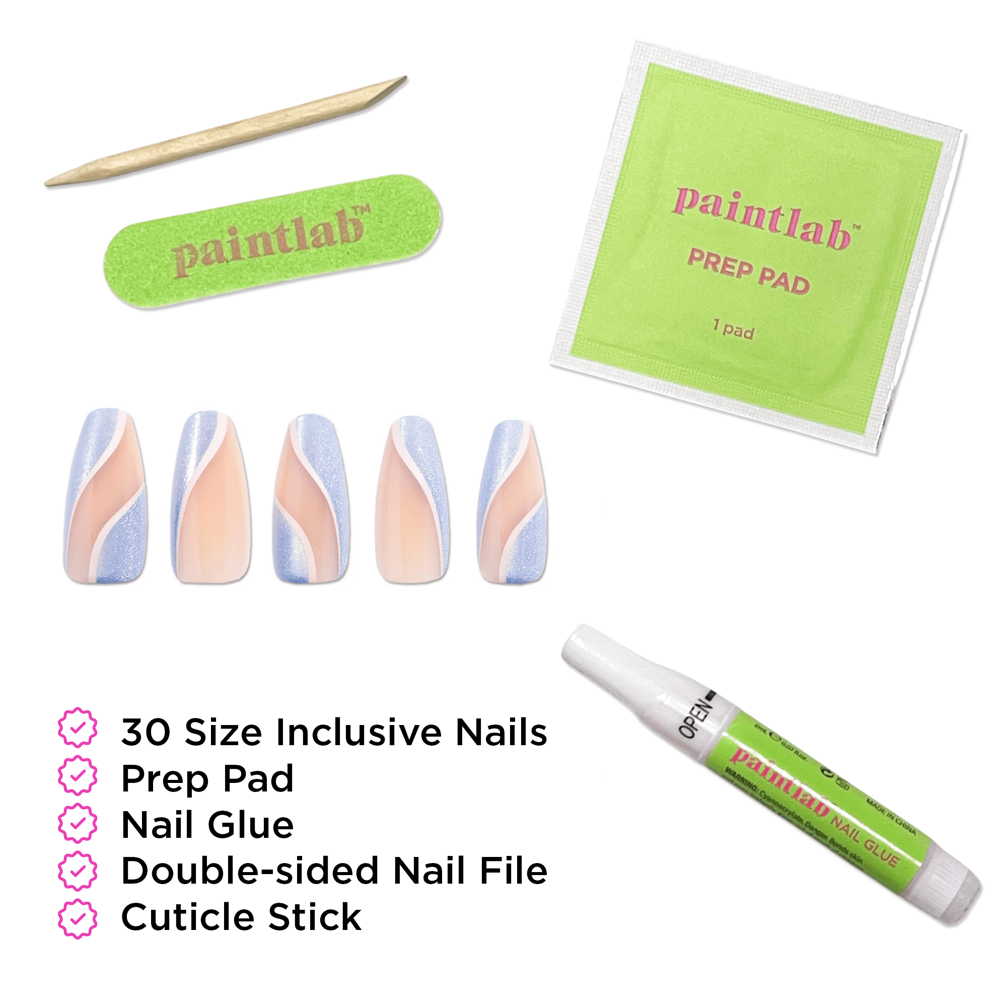 PaintLab Long Sleek Coffin Press On Nails, Celestial Waves, 30 Count