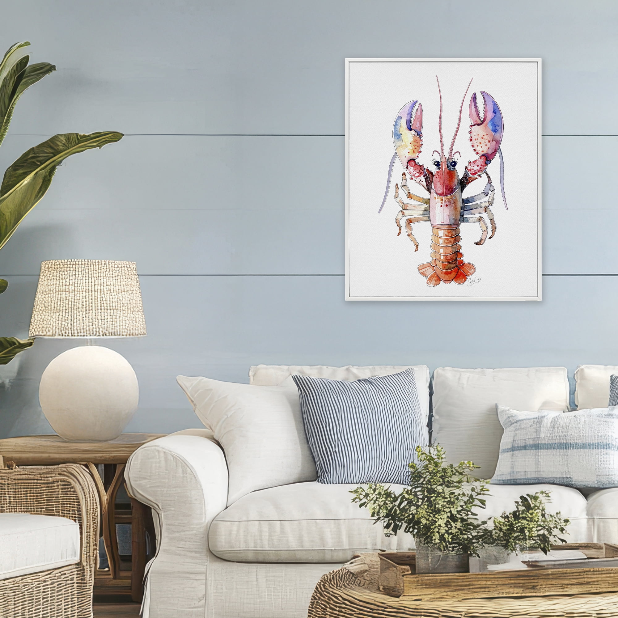 Stupell Industries Coral Claw Lobster White Framed Giclee Art, design by Shelly Craig