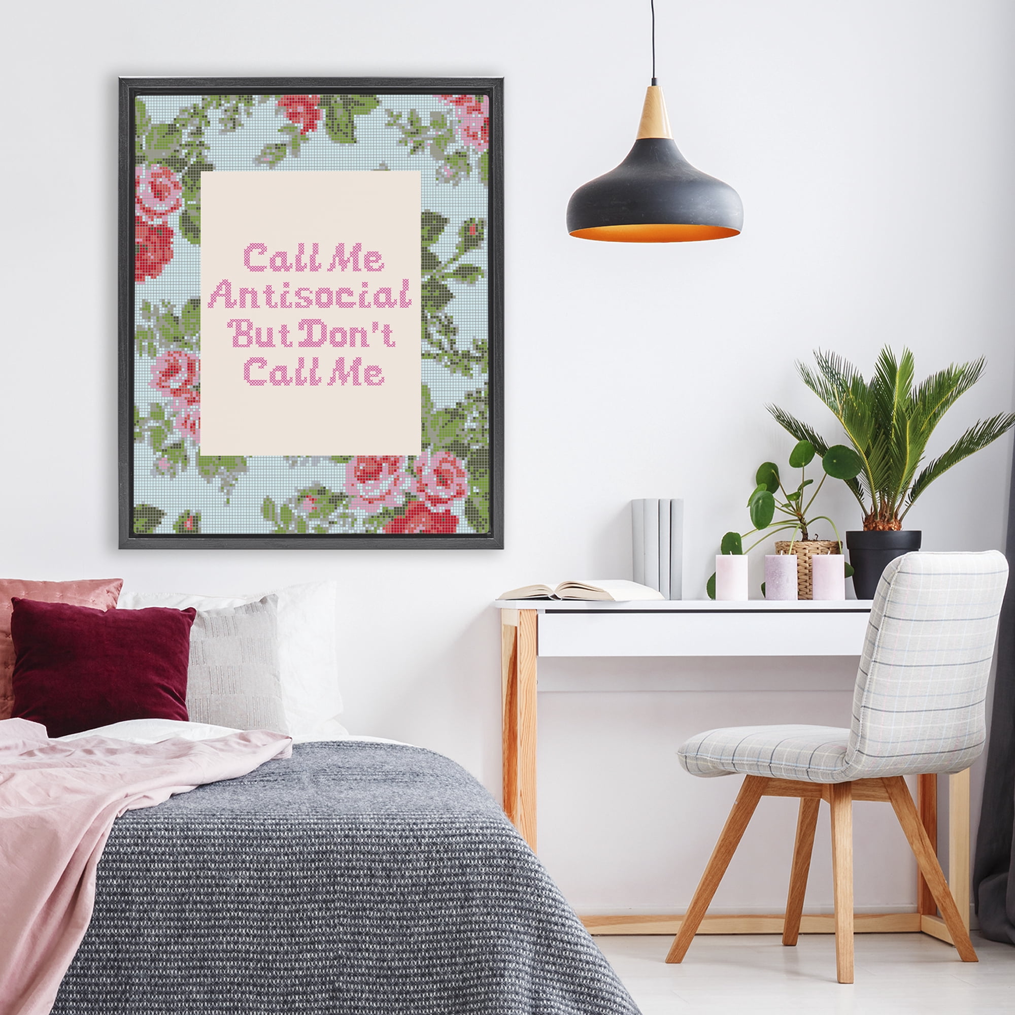 Stupell Industries Don't Call Me Vintage Florals Black Framed Floater Canvas Wall Art, design by Lil' Rue