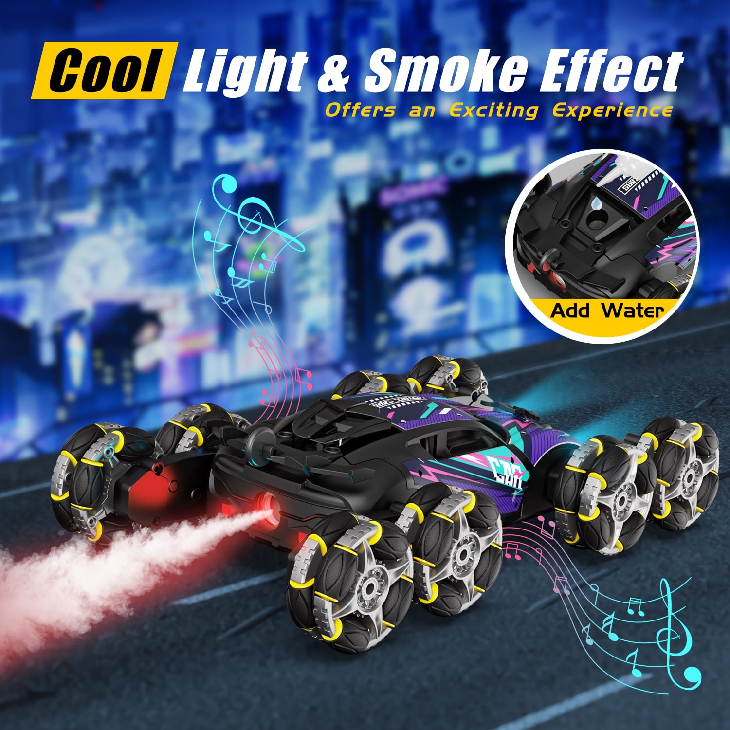 Remote Control Cars, 8WD RC Cars Toys for 7 8 9 10 11 12 Year Old Boys Toy, 2.4Ghz Fast Stunt, Transform Drift Stunt Cars for Age 8-12 Outdoor Toys, w/Light & Smoke, Perfect Birthday Gift