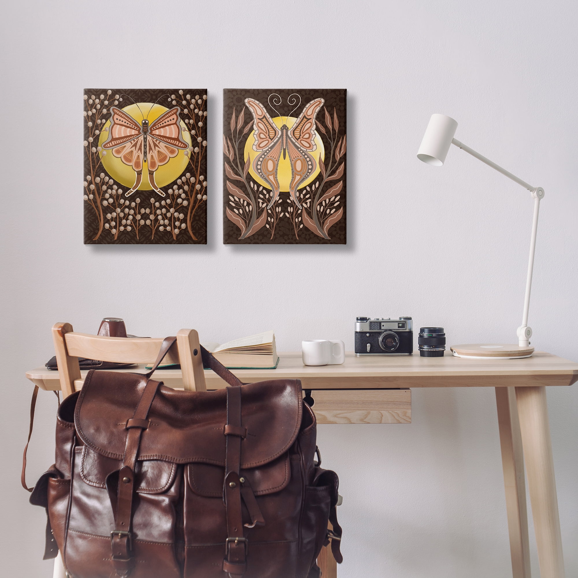 Stupell Industries Moth & Moons in Nature Insects Painting Wrapped Canvas Art Print Wall Art, 16 x 20, Set of 2
