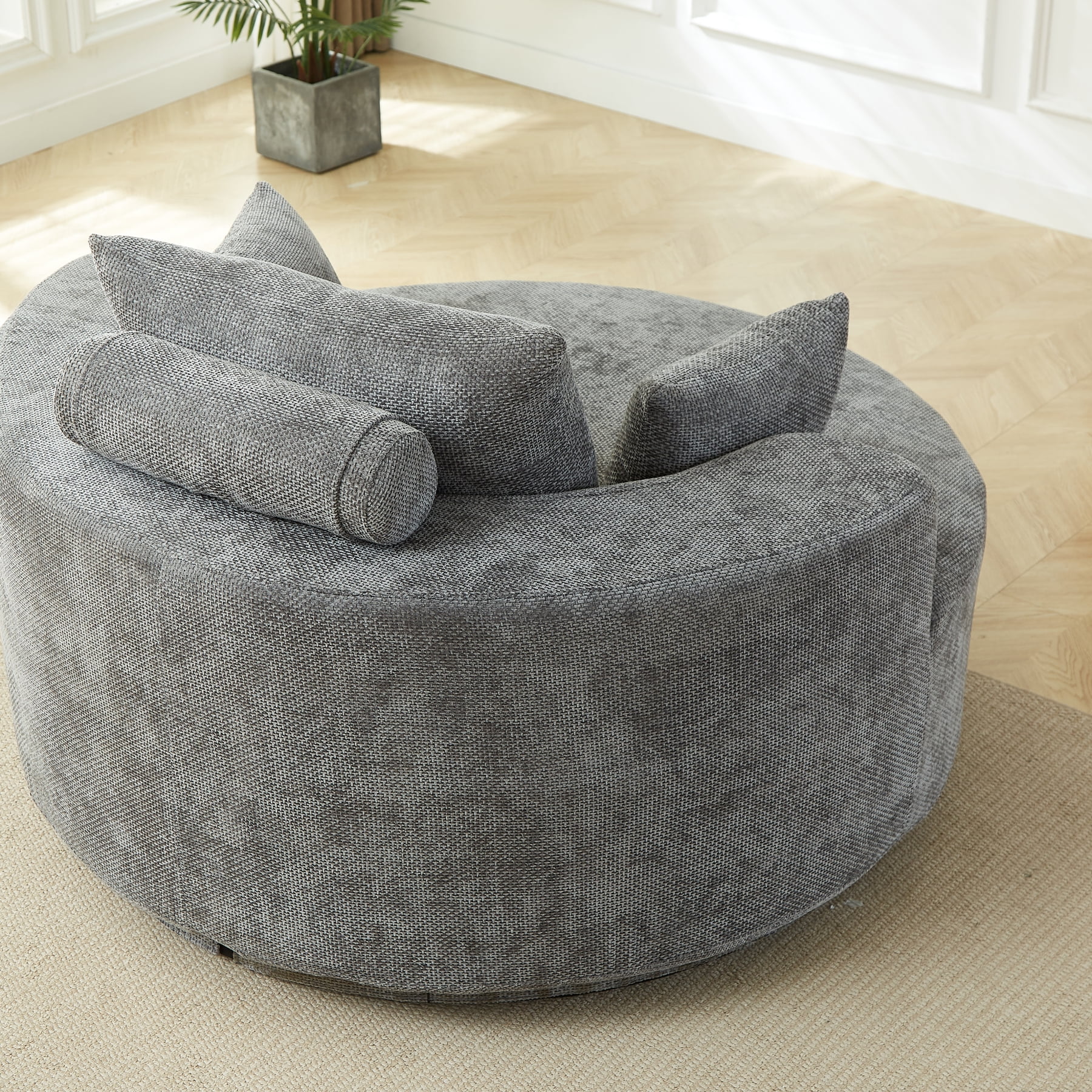 Leumius 55" Oversized Round Swivel Accent Chair,Upholstered Chenille 360 Degree Swivel Chair for Living Room, Bedroom, Lounge and Projection Room,Gray