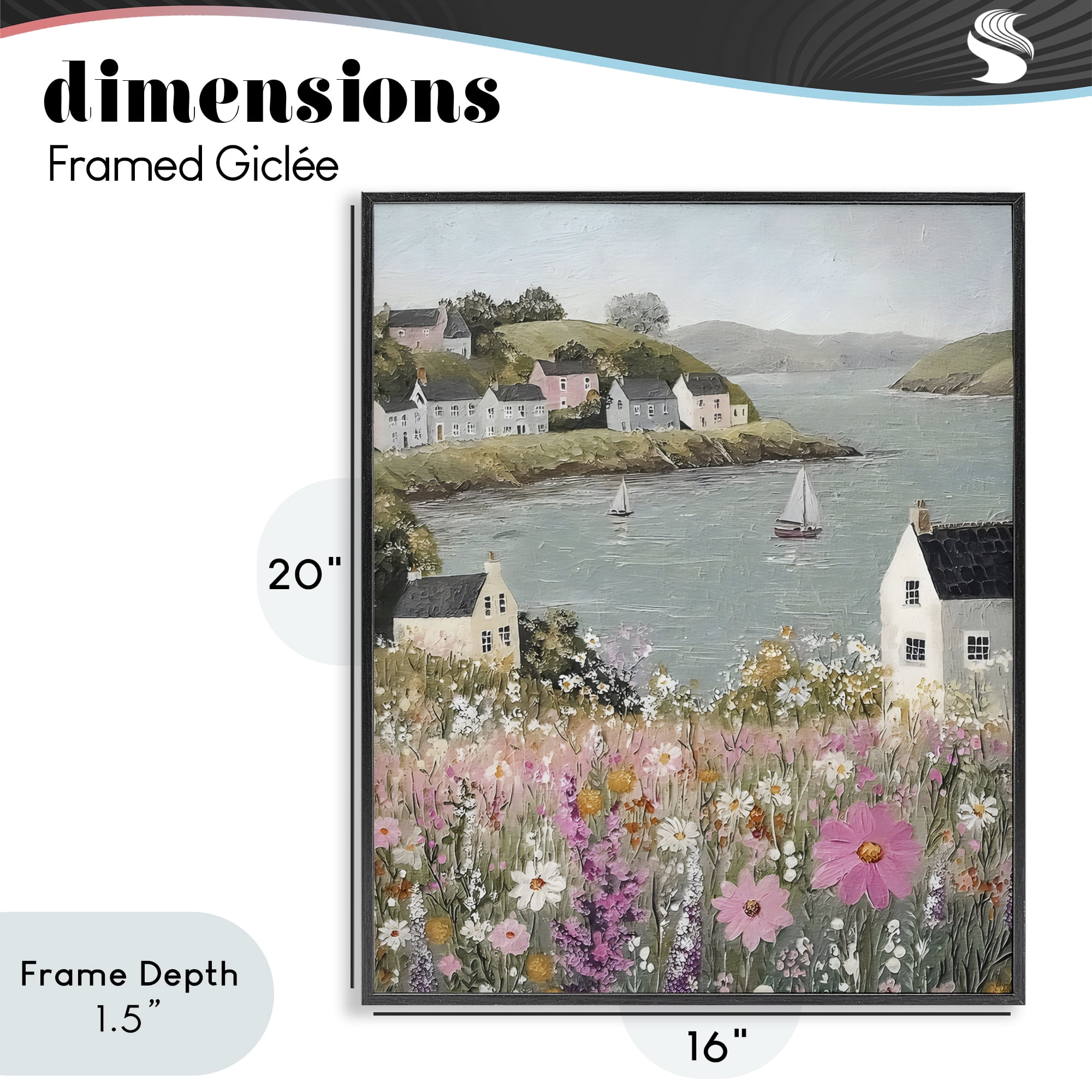 Stupell Industries Seaside Cottages & Sailboats Black Framed Giclee Art, design by Riley B