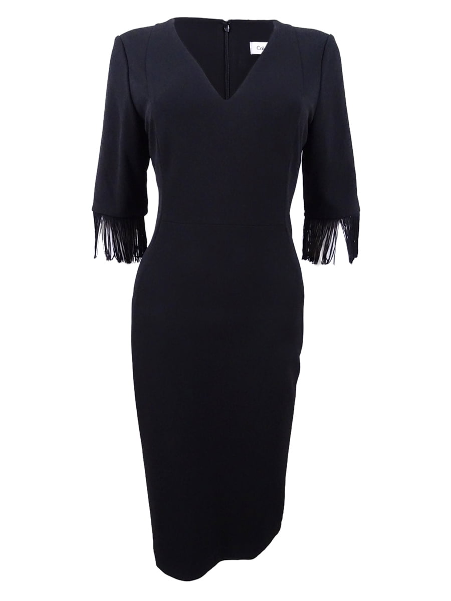 calvin klein black fringe dress