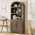 thumbnail image 4 of 71" Tall Arched Bookcase with Doors – Farmhouse Wooden Cabinet with Shelves, Freestanding Bookcase for Home Office, Living Room, Red, 4 of 8
