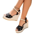 thumbnail image 4 of Xdegoge Flatform Wedges for Women Open Toe Polka Dot Ankle Strap Sandals Canvas Buckle Espadrille Wedge Slip On High Flatformparty Shoes, 4 of 9