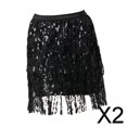 thumbnail image 1 of 2xFalda Con Borlas De Lentejuelas, Estilo Bohemio, Con Flecos Y Lentejuelas, Para Fiestas, Rave, Para Mujer, Talla M, Color Negro, 1 of 10