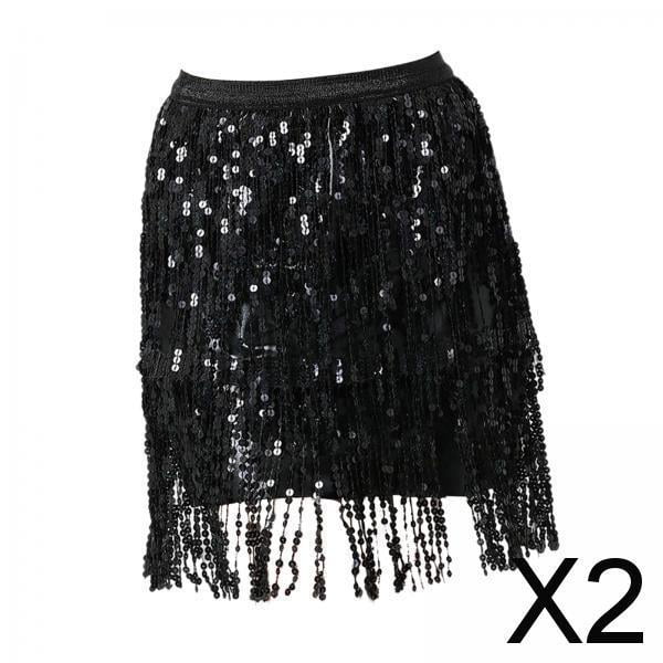 2xFalda Con Borlas De Lentejuelas, Estilo Bohemio, Con Flecos Y Lentejuelas, Para Fiestas, Rave, Para Mujer, Talla M, Color Negro