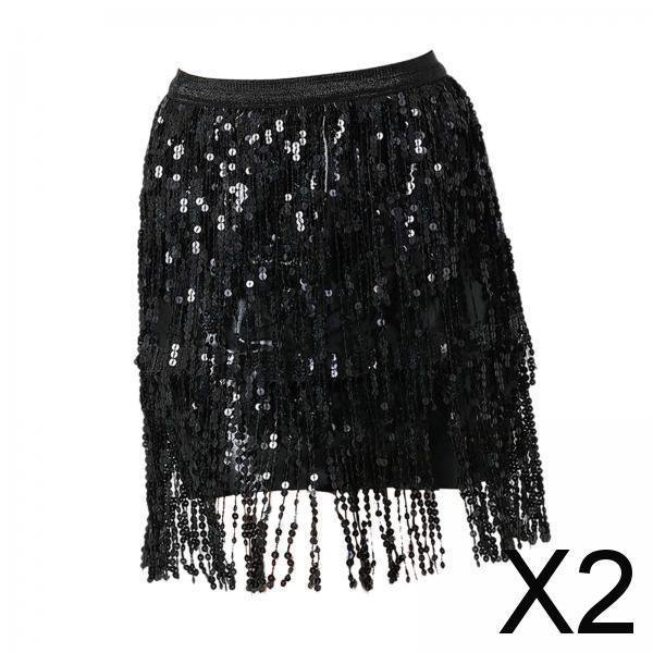 2xFalda Con Borlas De Lentejuelas, Estilo Bohemio, Con Flecos Y Lentejuelas, Para Fiestas, Rave, Para Mujer, Talla M, Color Negro