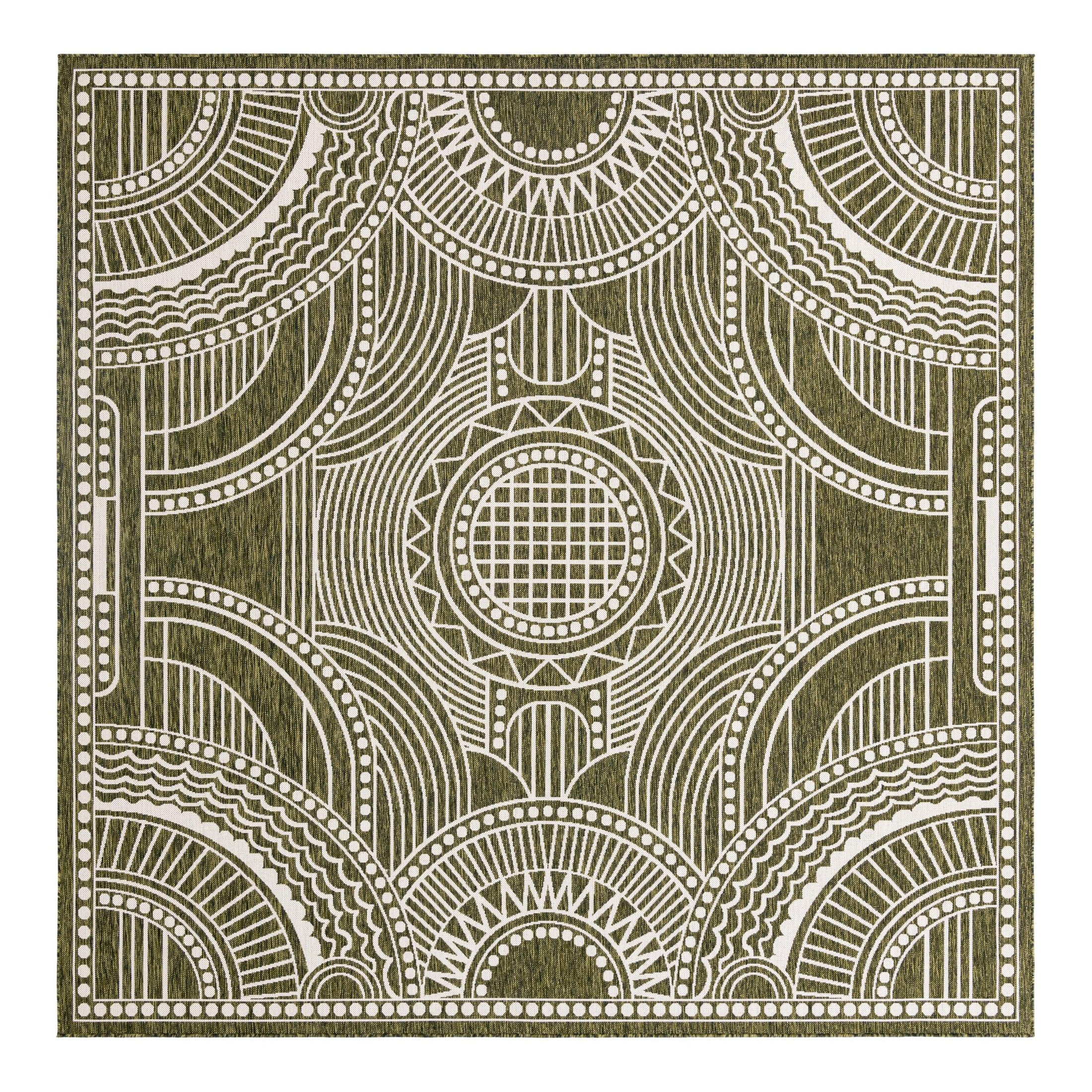 Unique Loom Outdoor Traditional Collection Area Rug - Deco (10' Square Green/Ivory)
