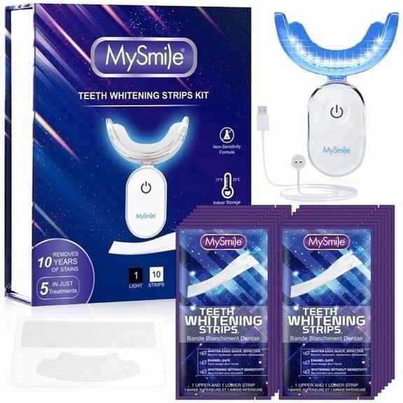 MySmile Teeth Whitening Strips with 28-LED Light, 28pcs 6%HP White Strips Teeth Whitening Kit, Tooth Whitener Remove 10 years of Stain,14 Treatments