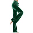 thumbnail image 2 of Women High Waist Velvet Yoga Pants Flared Stretchy Wide Leg Velvet Yoga Trousers Soft Plush Velour Bootcut Slacks, 2 of 7